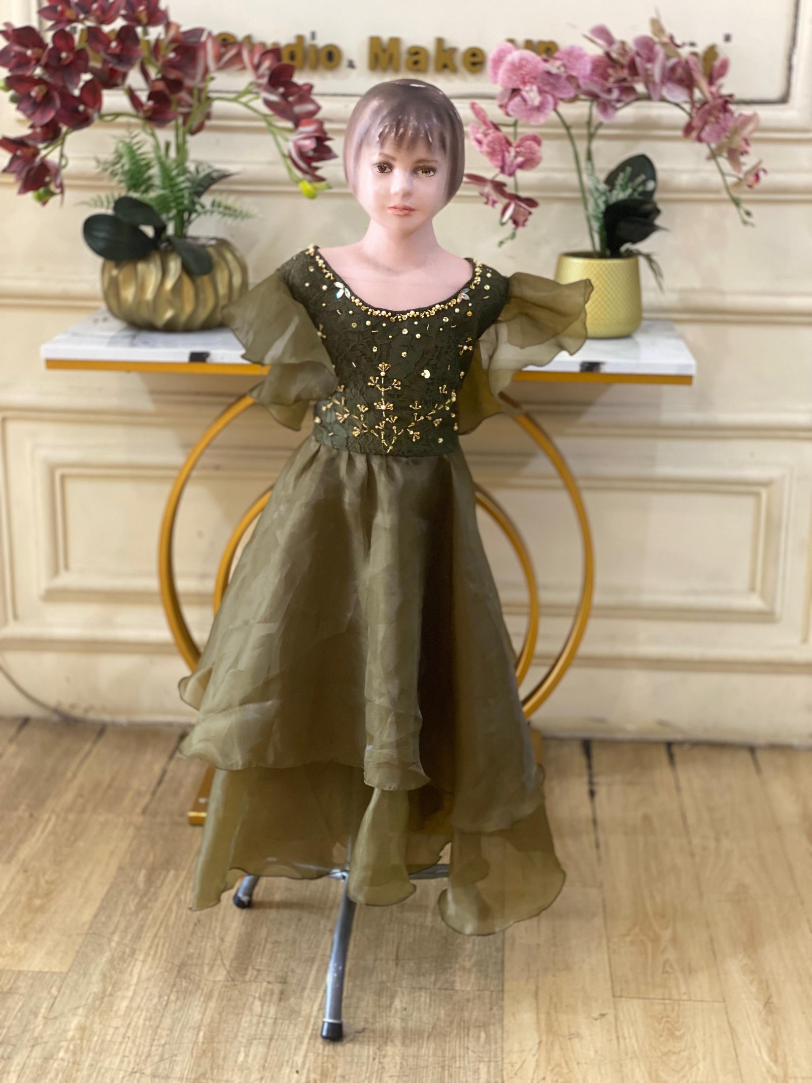 GAUN MOKA ANAK ORGANZA PAYET HIJAU LUMUJT